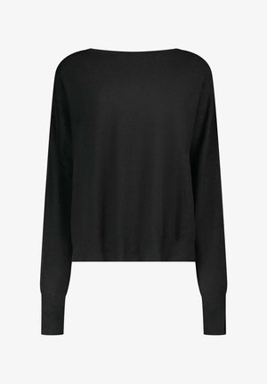 Zwarte gebreide trui met lange mouwen, een bateau-halslijn en strakke manchetten, ontworpen voor een slim fit.