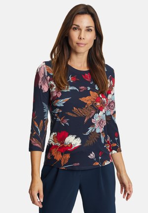 BASIC MIT BLUMENPRINT - Long sleeved top - dark blue brown