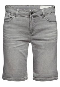 Short en jean gris avec bouton avant, fermeture éclair, passants de ceinture et design cinq poches, taille indiquée W 28.