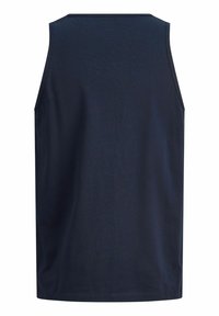 Μπλε ναυτικό αμάνικο τοπ, κατασκευασμένο από μαλακό ύφασμα, διαθέτει κλασική κοπή με στρογγυλεμένο λαιμόκοψη και καθαρές ραφές στις άκρες.