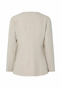 Beige skræddersyet blazer med lange ærmer, lige snit og struktureret stof. Har et simpelt bagside-design uden udsmykning.