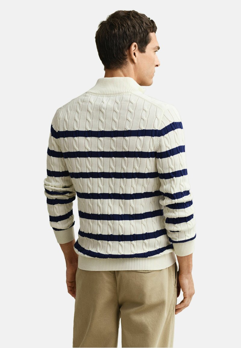GANT STRIPED CABLE KNIT HALF-ZIP - Svetr - cream