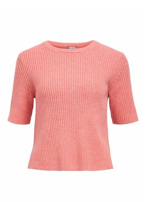 Kortærmet ribstrikket sweater i lyserød med rund hals og afslappet pasform. Har et tekstureret stof og subtile syningsdetaljer.
