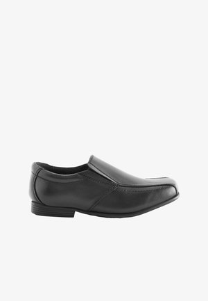 Pantofii slip-on din piele neagră, cu vârful ascuțit, detalii cusute și toc mic. Prezintă un finisaj neted și un design minimalistic.