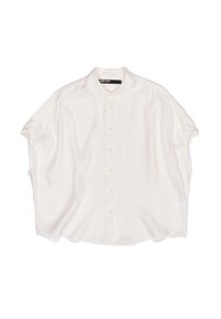 Weißes Kurzarmhemd aus leichtem Stoff, mit klassischem Kragen und Knopfverschluss, im lockeren, oversized Schnitt.