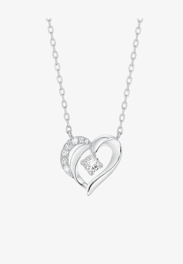 Silbernes Herz-Pendant-Halsband mit einem Strassakzent und einem kleinen zentralen Edelstein, mit einem verknüpften Kettendesign.