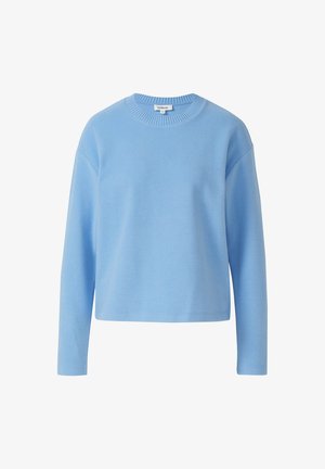Lichtblauwe sweatshirt met lange mouwen, geribbelde halslijn en een comfortabele pasvorm. Gemaakt van zachte stof met een gladde textuur.