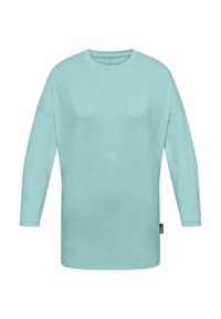 Turquoise langemouwshirt met een ronde hals, relaxed fit en zachte katoenmateriaal. Beschikt over verlaagde schouders en een rechte zoom.