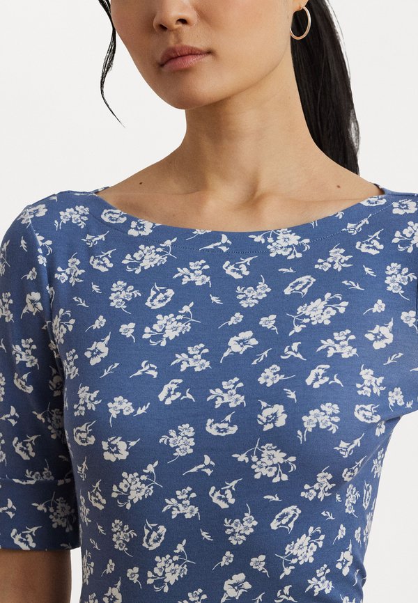 Floral Stretch Cotton Boatneck Tee - Print T-shirt4