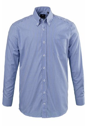 Blauw-witte geruite overhemd met lange mouwen, button-down kraag, voorzak en knoopsluiting. Gemaakt van katoen.