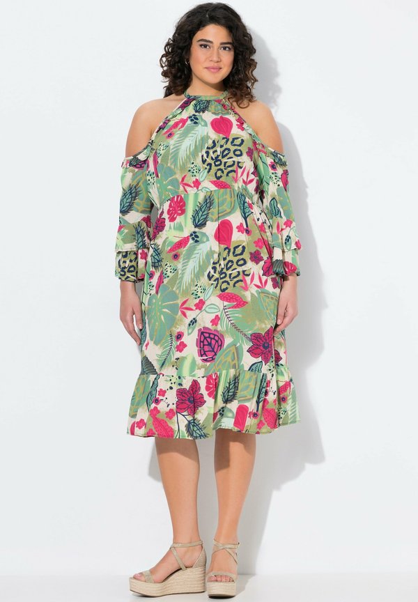 PRINTED COLD SHOULDER - Freizeitkleid - pale champagne