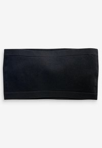 Čierny rúrkový bandeau top vyrobený z rebrovanej látky, s hladkým povrchom a elastickosťou pre pohodlie. Žiadne viditeľné švy ani kovanie.