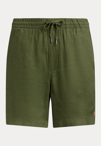 Πράσινα λινά σορτς με ελαστική μέση και ρυθμιζόμενο κορδόνι. Διαθέτουν μικρό λογότυπο στη κάτω δεξιά πλευρά.