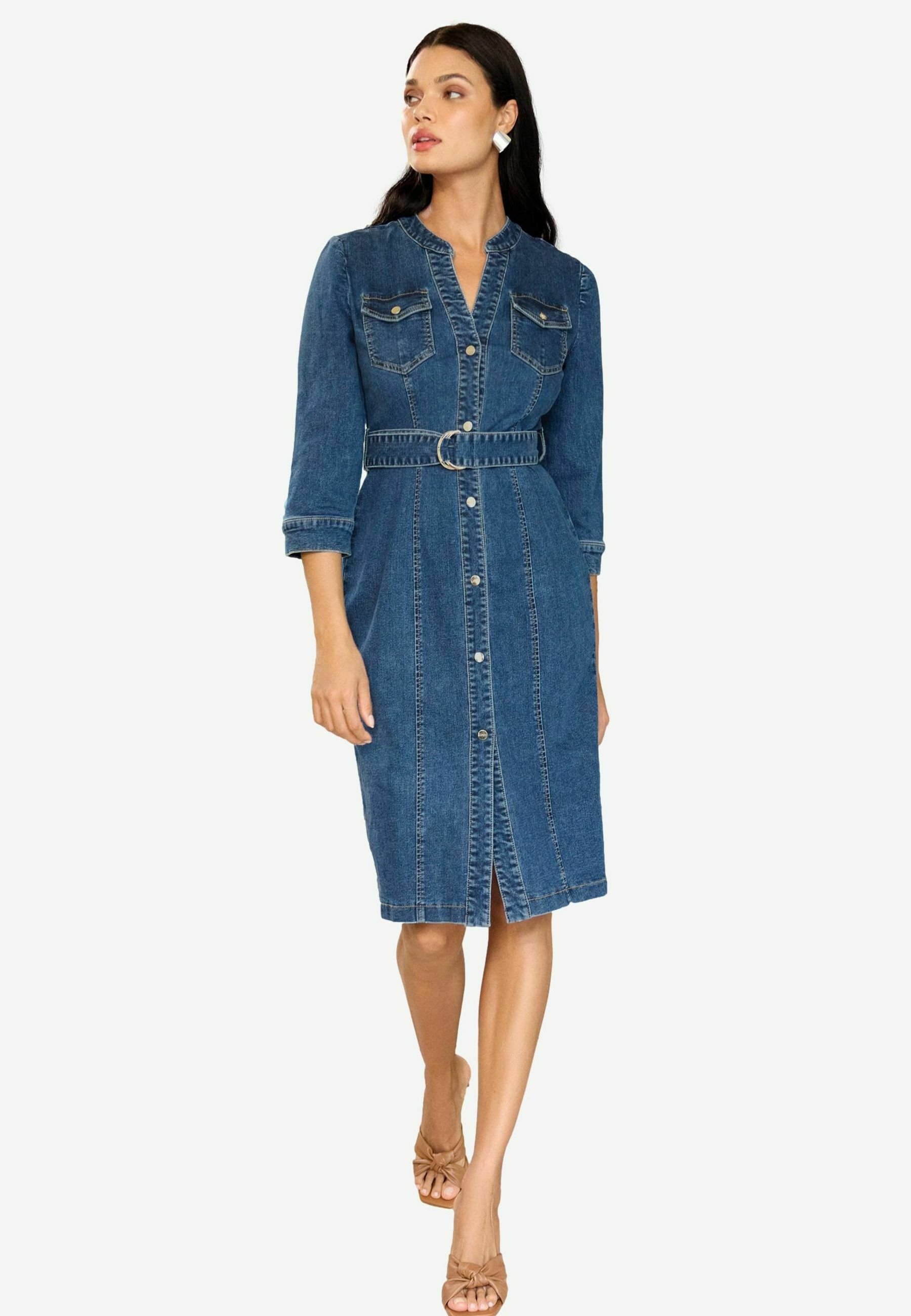 Lipsy 3/4 SLEEVE BELTED PETITE REGULAR FIT - Shirt dress - blue denim/blue  - Zalando