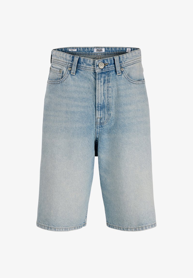 Φωτεινά μπλε τζιν σορτς με ίσια γραμμή, σχέδιο με πέντε τσέπες και αντίθετες ραφές. Διαθέτουν φερμουάρ και κούμπωμα με κουμπί.