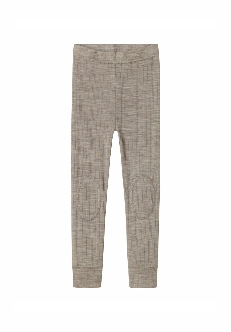 Grå stickade leggings med ett texturerat mönster, med förstärkta knädetaljer och ett elastiskt midjeband. Tätsittande design.