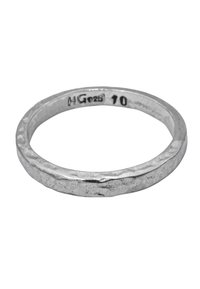 Silver ring with a hammered texture, featuring a simple, rounded shape. Inscribed with "925" and size "10" inside.
