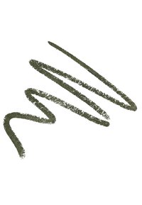Polvere verde scuro disposta in una linea curva libera, con varia larghezza e consistenza, su uno sfondo bianco.