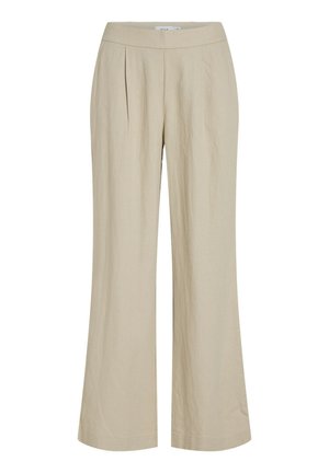 Beige wijdvallende broek met een op maat gemaakte tailleband, voorplooien en een gladde, licht gekreukte textuur. Lichtgewicht stof, casual ontwerp.