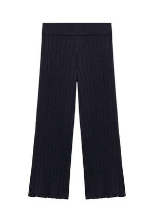 Pantalon large en maille côtelée noire avec ceinture élastique et ourlets légèrement évasés, présenté à plat sur fond blanc.