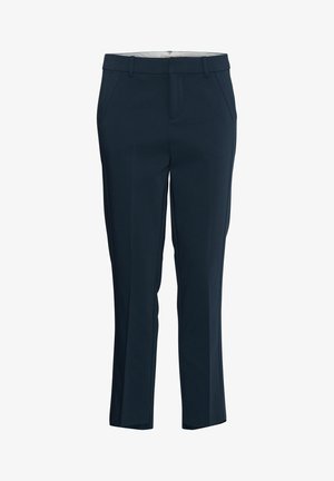 Marineblå bukser i slim fit med sidelommer, rene linjer og en glat stoftekstur. Lige ben og skræddersyet talje.