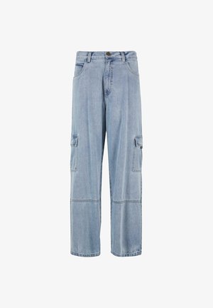 Heledad sinine denim kangaroo püksid lõdva lõikega, millel on kaks külgtaskut ja klassikaline nööbiga sulgemine. Tikkimisdetailid põlvede kohal.