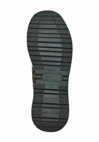 Suola di scarpa in gomma nera con un motivo testurizzato e rigato, e taglia contrassegnata come 37. Presenta un accent circolare al centro.