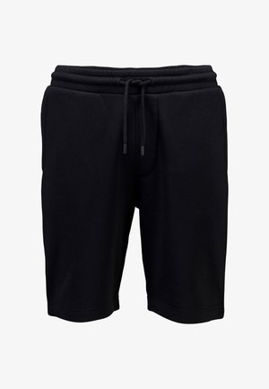 Zwarte sportshorts gemaakt van een katoenmengsel, voorzien van een elastische tailleband, een trekkoordsluiting en zijzakken.