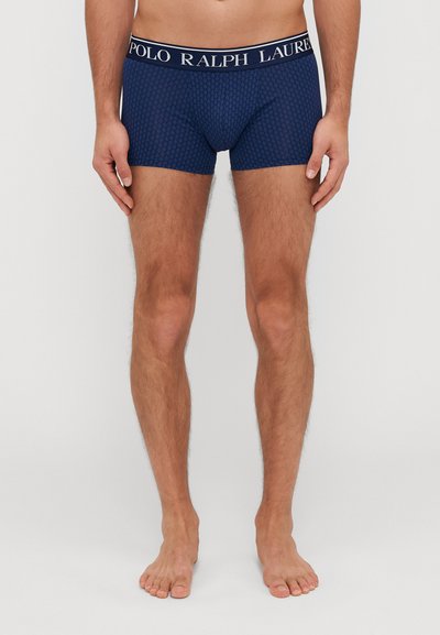 Navyblaue Boxershorts aus weichem Stoff, mit einem gemusterten Design und einem kontrastierenden Bund mit dem Text "POLO RALPH LAUREN".