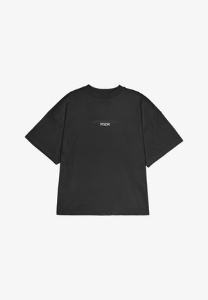 Černé bavlněné tričko s volným střihem, kulatým výstřihem, krátkými rukávy a jemným výšivkou na přední straně s nápisy "PEGADOR" a "PGDR."