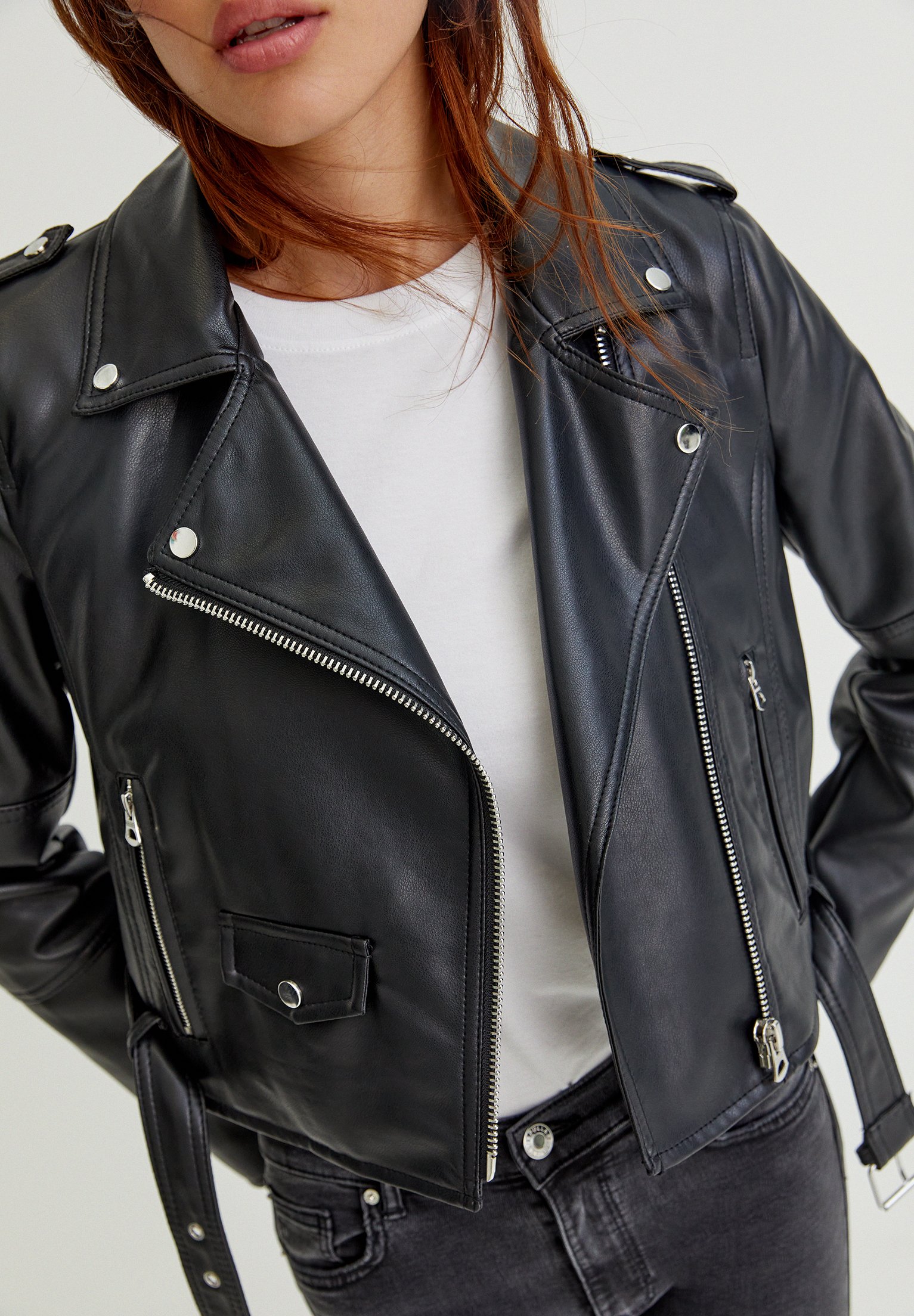belted faux leather biker boots