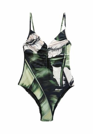 REGULAR FIT - PLUNGE TUMMY CONTROL - Badedragt - black green leaf