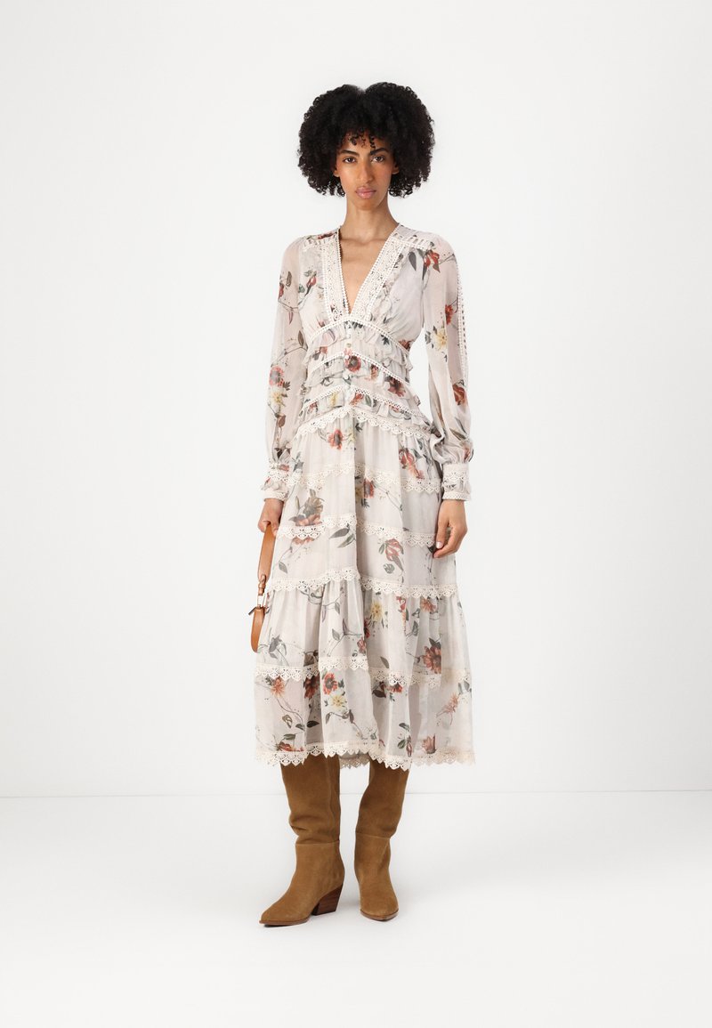 zora floral ruffle midi dress AllSaints ZORA MIDI DRESS - Day dress - ecru/white/off-white