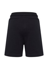 Svart bomullsshorts med resårmidja, som har en slät yta, kort längd och inga synliga fickor eller prydnader.