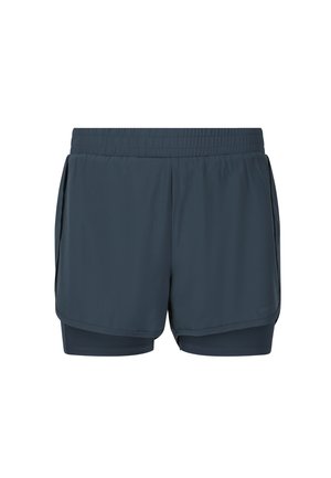 Mørkegrå atletikshorts med elastisk linning og indbygget kompressionslag, der går under de ydre shorts.