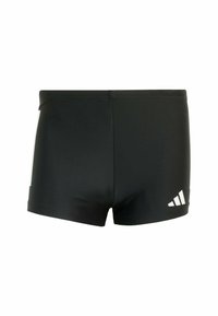 Pantaloni sportivi neri realizzati in tessuto liscio ed elastico. Presentano un logo Adidas bianco sul lato sinistro. Design pulito e semplice.