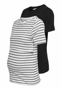 Pack de t-shirts de maternité avec un noir et un blanc à rayures horizontales noires, tous deux à manches courtes et col rond.