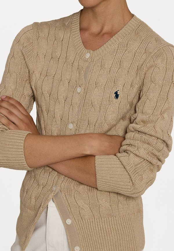 CABLE KNIT COTTON CREWNECK CARDIGAN - Cardigan - light saddle heather4