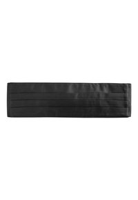 Black fabric headband with pleated texture. Features a smooth, matte finish. Measures approximately 25 cm by 5 cm. No additional patterns or hardware.