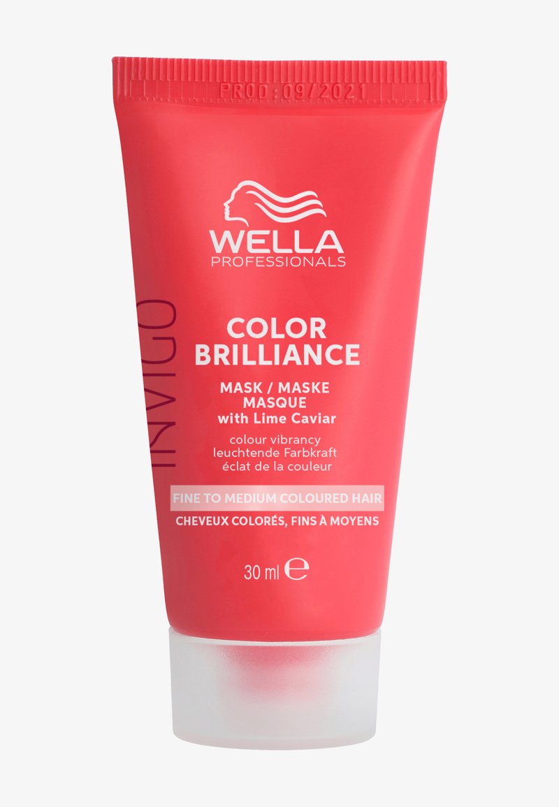 Wella Professionals Color Brilliance Haarmaske mit Limetten-Kaviar für feines bis mittleres coloriertes Haar, 30 ml rote Tube mit weißem Deckel.