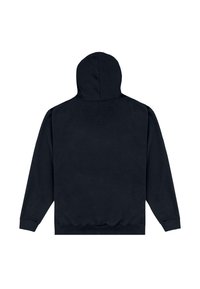 Felpa nera con cappuccio, maniche lunghe, polsini e orlo a costine. Tessuto morbido e design semplice, con cappuccio centrale senza decorazioni.