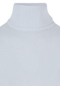 Top bianco a collo alto realizzato in tessuto elasticizzato, con un alto colletto a coste e una texture liscia, ideale per essere indossato a strati.