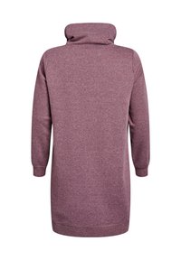 Pitkä violetti huppari, jossa on korkea kaulus, pitkät hihat ja suora leikkaus. Pehmeä rakenne, jossa on minimaalinen yksityiskohtaus takana.