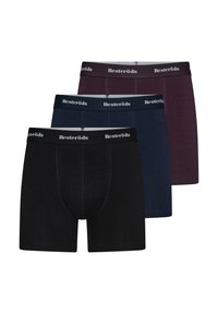 Three pairs of men's boxers in black, navy, and burgundy. Crafted from soft fabric with elastic waistbands featuring "Resteröds" logo.