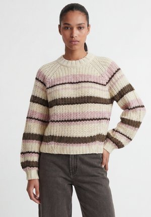 JJXX, JXKELLY CHUNKY STRIPE CREW NECK - Strickpullover - bone white