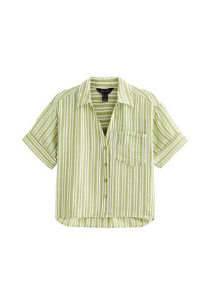 New Look, STRIPED CROPPED SHORT SLEEVE SHIRT - Button-down blouse - green pattern