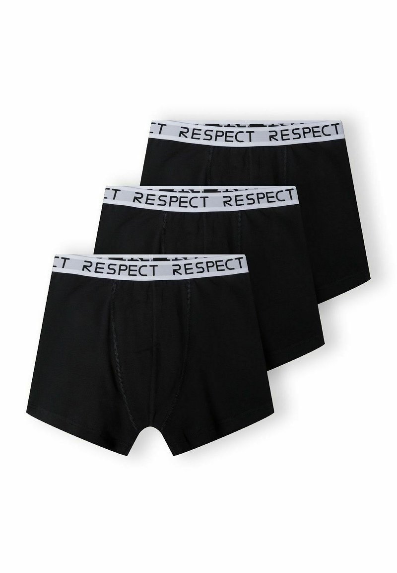 Fekete pamut boxer alsónadrág, három darabos csomagban, fehér gumival ellátva, amelyen a "RESPECT" felirat látható.