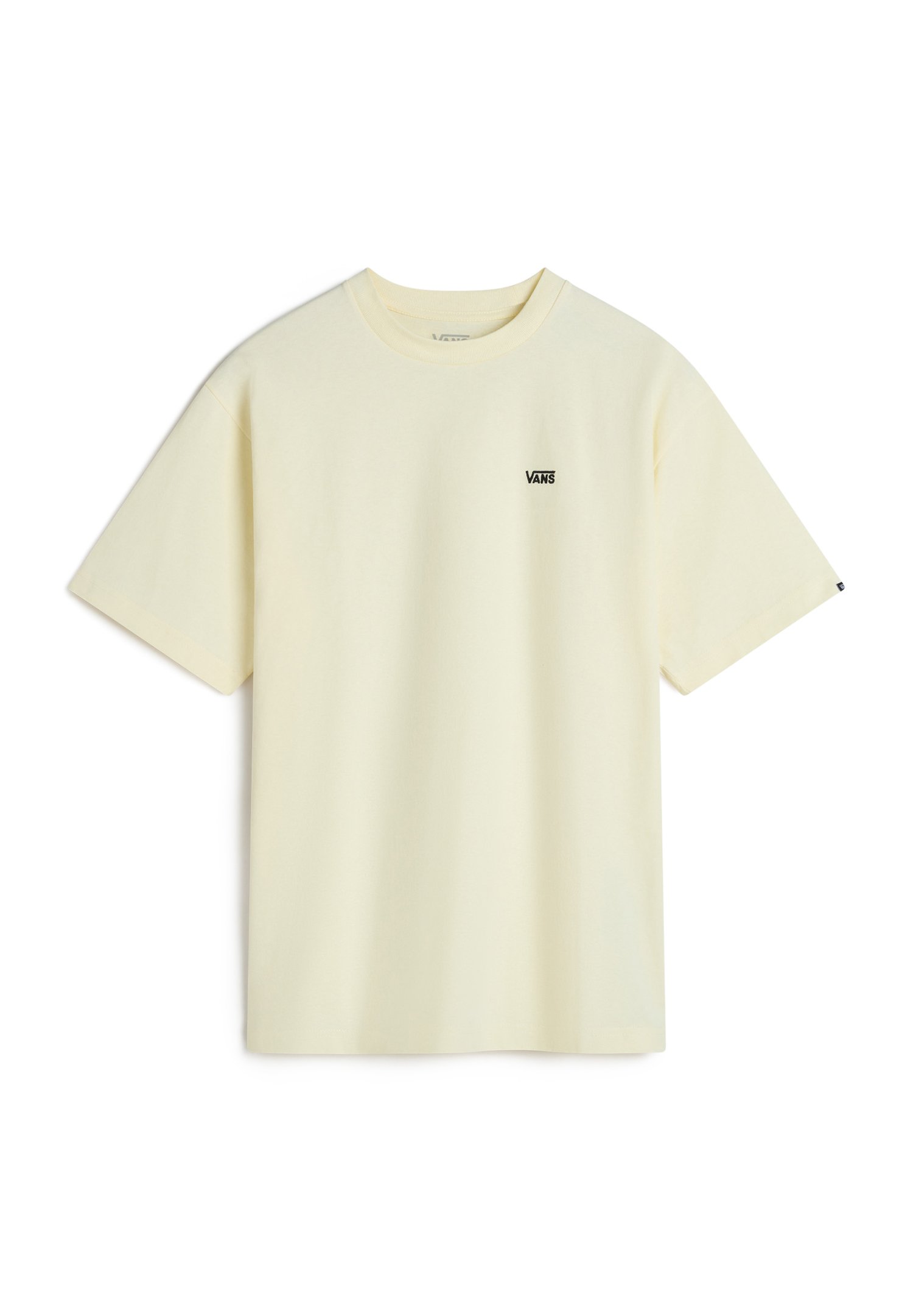 Light yellow cotton t-shirt with a crew neck, short sleeves, and a small black "VANS" logo on the left chest area.