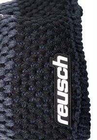 Knitted glove in dark blue and black. Features a textured pattern and a white "reusch" logo patch on the wrist.