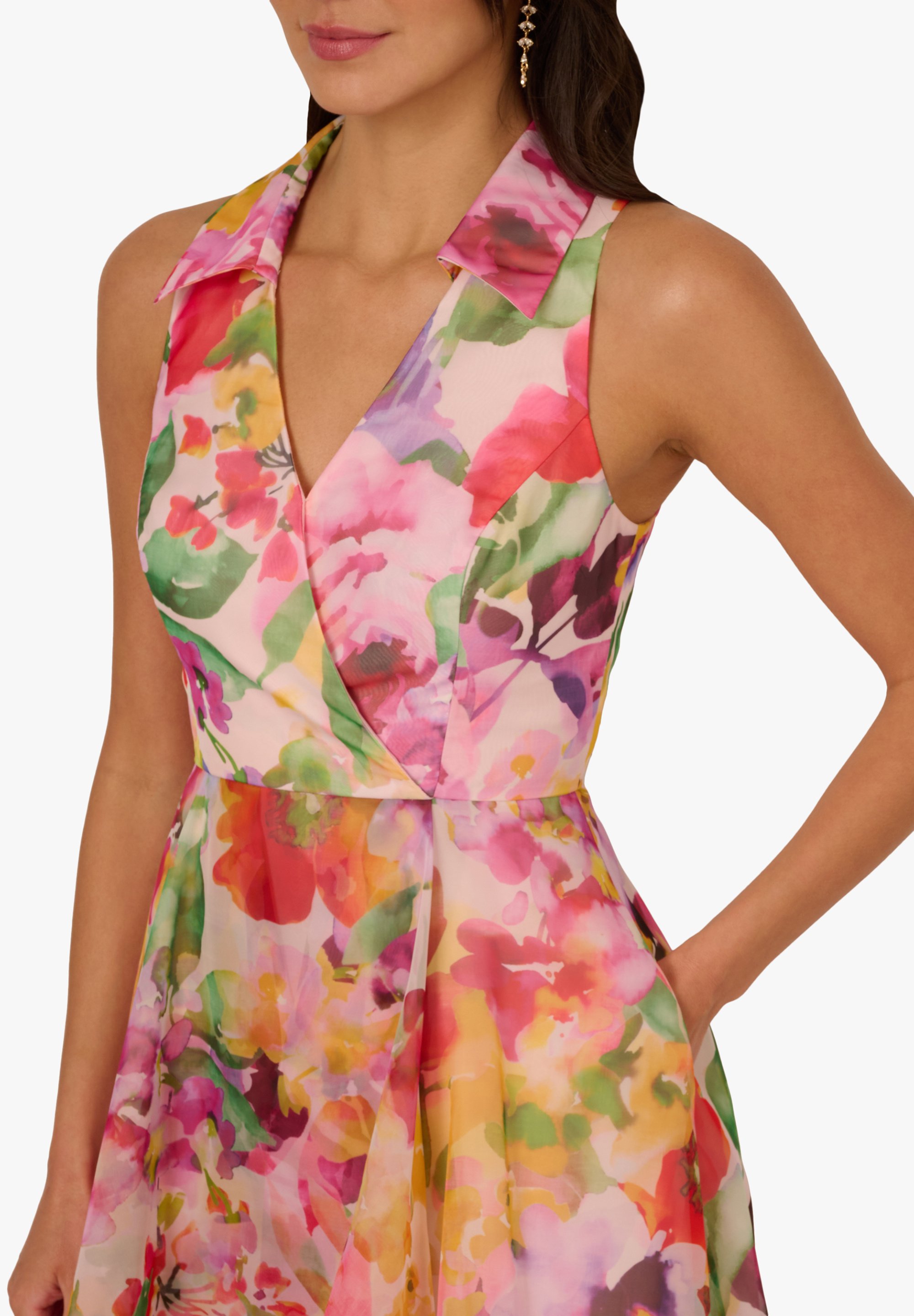【海外限定】AdriannaPapell ドレス☆Pink Printed High Low Dre Multicolor Metallic Floral Print Jacquard High Low Gown With